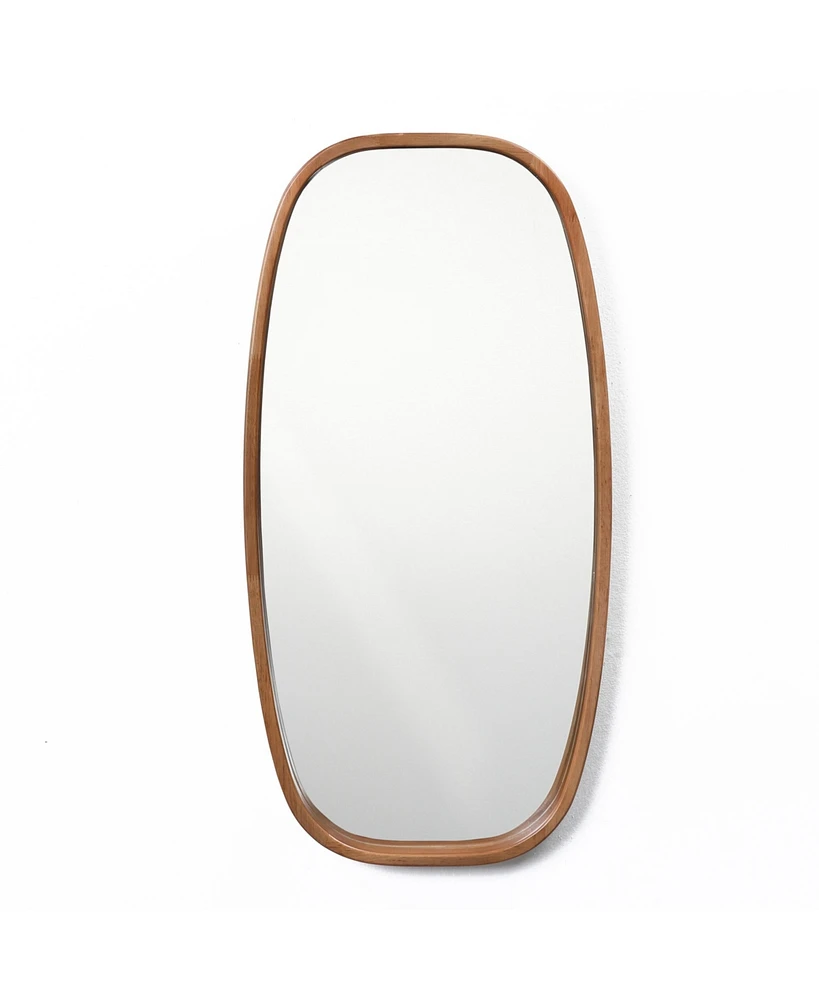 LuxenHome Natural Rubberwood Frame Rounded Rectangle Wall Mirror