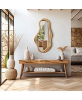 LuxenHome Freeform Pine Wood Frame Oval Wall Mirror