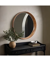 LuxenHome Natural Rubberwood Frame Round Wall Mirror