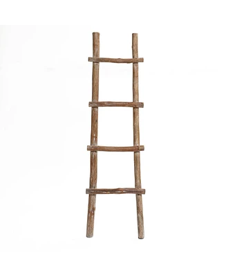 LuxenHome Solid Wood Natural 4-Rung 59-Inch Tall Blanket Ladder