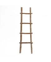 LuxenHome Solid Wood Natural 4-Rung 59-Inch Tall Blanket Ladder