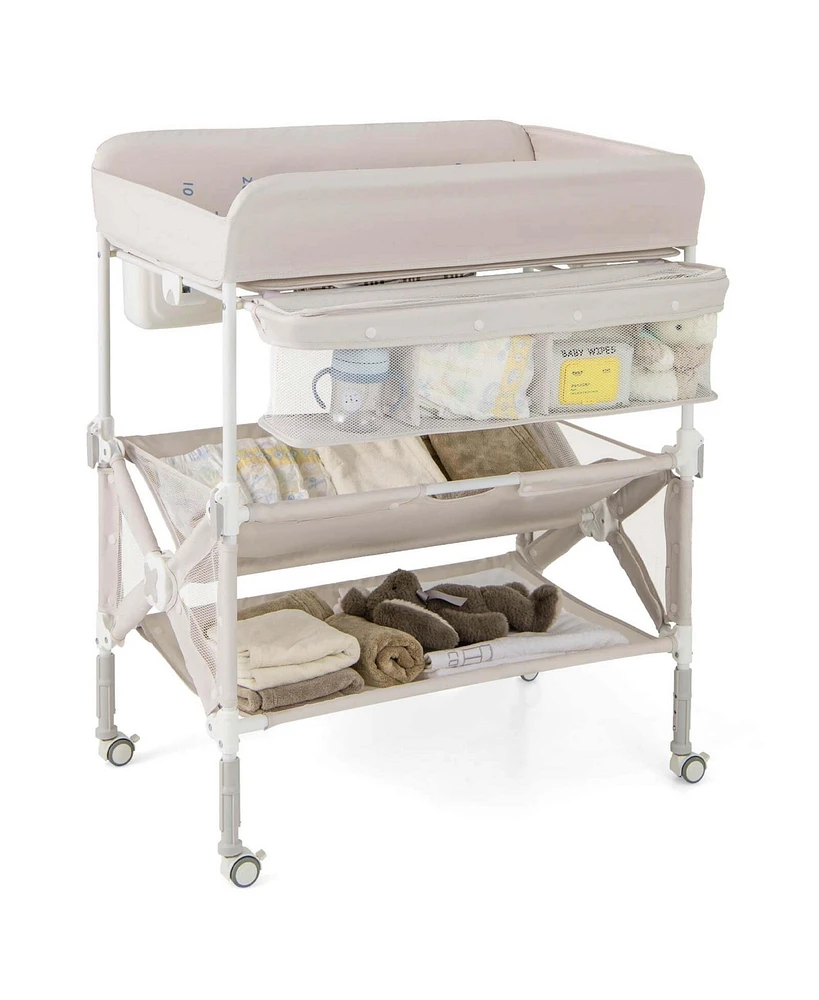 Costway Portable Baby Changing Table with Wheels Adjustable Height Large Storage Rack