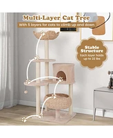 Costway 58" Cattail Cat Tower with Sisal Scratching Posts Perch Basket Ball Condo