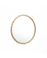 LuxenHome 31.5-Inch Round Natural Rubberwood Scalloped Frame Wall Mirror