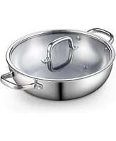 Cook N Home 12 inch Tri-Ply Stainless Steel Flat Bottom Wok