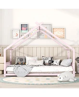 Slickblue Full Size Metal House Bed - Stylish and Durable Design for Kids and Teens