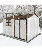 Metal garden sheds 10ftx8ft outdoor storage sheds white+coffee with window