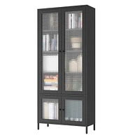Large Metal Storage Cabinet Display Cabinet with 4 Glass Doors 5 Shelves Side Cabinet Bookcase Freestanding Cabinet for Bedroom Living Room Pantry Hom