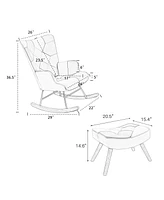 Simplie Fun Rocking Chair with ottoman, Mid Century Fabric Rocker Chair with Wood Legs and Patchwork Linen for Livingroom Bedroom