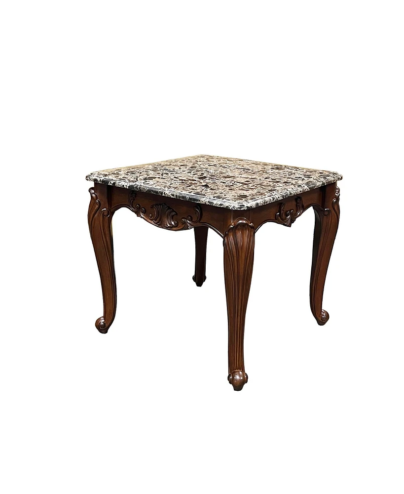 Streamdale Furniture Nayla End Table, Natural Marble & Cherry Finish