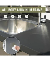 Outdoor Kitchen Island with Storage, Aluminum Kitchen Storage Island Stainless Steel Outdoor Sink w/Faucet & Drainboard, Freestanding Storage Shelves