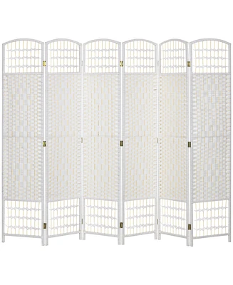 6 Panel Room Divider, Folding Privacy Screen, 5.6' Room Separator, Wave Fiber Freestanding Partition Wall Divider for Rooms, Home, Office, White