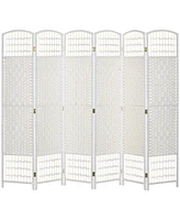 6 Panel Room Divider, Folding Privacy Screen, 5.6' Room Separator, Wave Fiber Freestanding Partition Wall Divider for Rooms, Home, Office, White