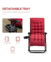 Zero Gravity Chair, Folding Reclining Lounge Chair with Padded Cushion, Side Tray for Indoor and Outdoor, Supports up to 264 lbs., Red