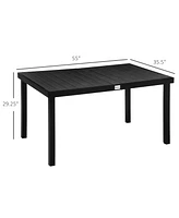 Simplie Fun Outdoor Dining Table for 6 Person, Rectangular Patio Table, Aluminum Metal Legs for Garden, Lawn, Patio, Woodgrain Black