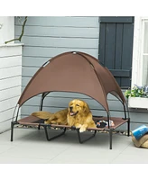 Streamdale Furniture Elevated Dog Bed with Removable Canopy, Outdoor Dog Cot with Uv Protection Canopy Shade, 48 inch Large Pet Bed for Camping, Coffe