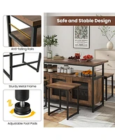 Costway 4 Pcs Kitchen Island Set with Bench and Storage Heavy-duty Metal Frame Shelves