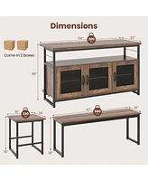 Costway 4 Pcs Kitchen Island Set with Bench and Storage Heavy-duty Metal Frame Shelves