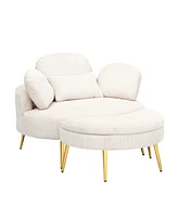 Streamdale Furniture 61 inches beige comfortable seat, small sofa with small end table, suitable for lunch break casual afternoon tea time seat, suita