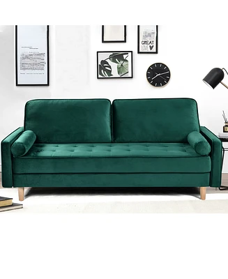 Streamdale Furniture Sofa Simple Small House Double Three Person Straight Row American Retro Green Velvet Furniture Fabric Sofa Small Living Room Bedr