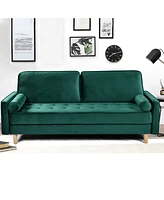 Simplie Fun Sofa Simple Small House Double Three Person Straight Row American Retro Green Velvet Furniture Fabric Sofa Small Living Room Bedroom Offic