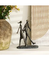 LuxenHome Modern Brown Polyresin Couple Walk Tabletop Home Decor