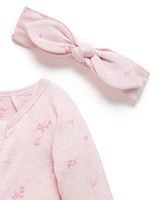 Purebaby Baby Girls Zip Coverall & Headband Set