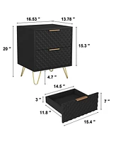 Simplie Fun Black Nightstand Set of 2, End Side Table Double, Bedside Table with 2 Drawers, Dual Night Stand Metal Legs for Bedroom Living Room