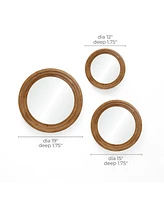 LuxenHome 3-Piece Round Rubberwood Frame Accent Wall Mirror Set