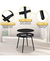 Slickblue 3-Piece Patio Bistro Table Set, Outdoor Furniture Set with 2 Stackable Patio Dining Chairs and Glass Table for Yard Balcony Porch, Black and