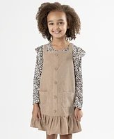 Rare Editions Little Girls Corduroy Jumper with Cheetah Print Tee and Hair Tie, 3-Piece Set