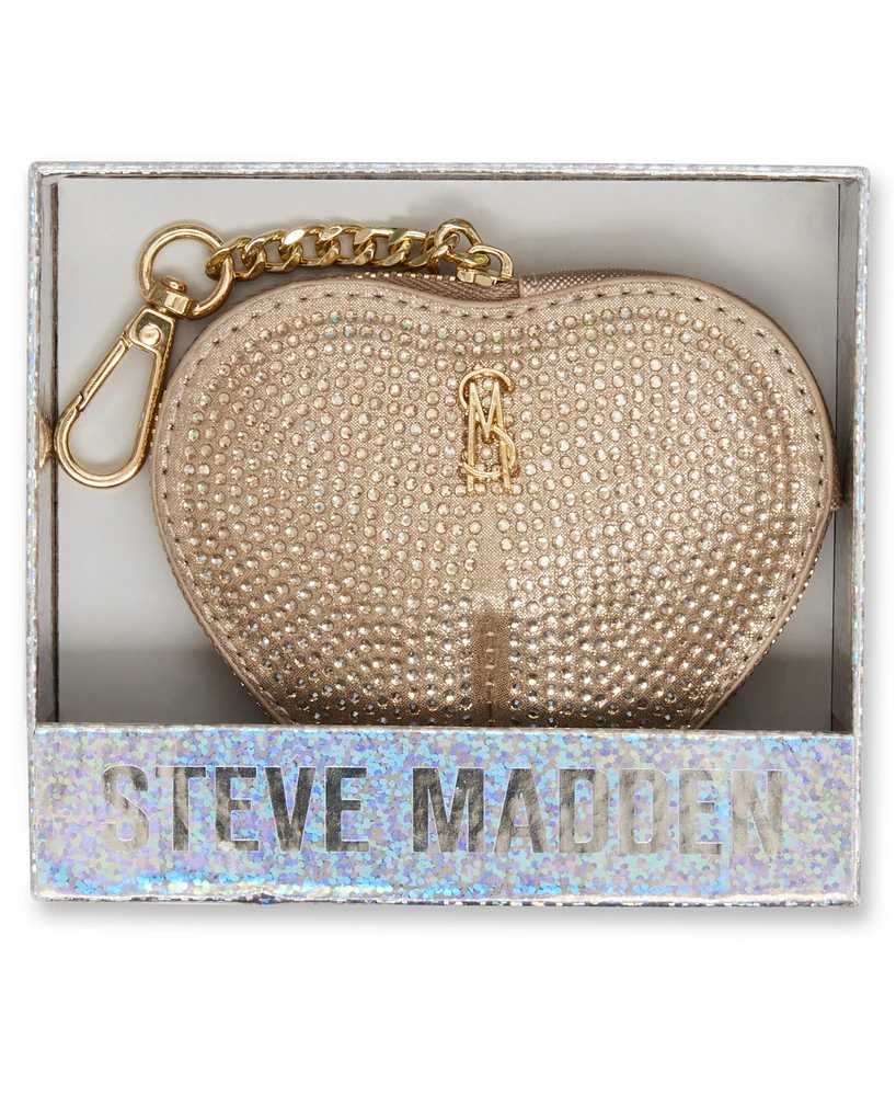 Steve Madden Boxed Zip-Around Rhinestone Pouch & Bag Charm