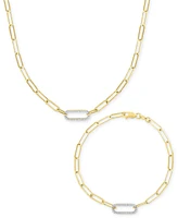 2-Pc. Set Diamond Paperclip Link Collar Necklace & Bracelet (1/4 ct. t.w.) in 14k Gold-Plated Sterling Silver