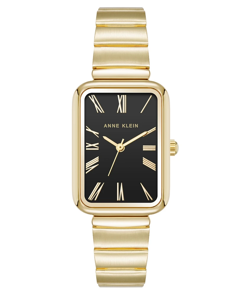 Anne Klein Women's Quartz Petite Rectangular Gold-Tone Stainless Steel Watch, 23mm - Black/Gold