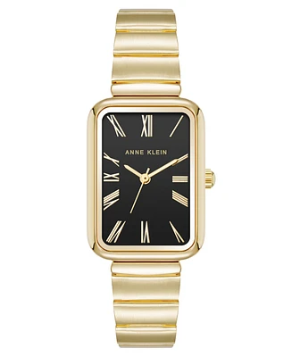 Anne Klein Women's Quartz Petite Rectangular Gold-Tone Stainless Steel Watch, 23mm - Black/Gold