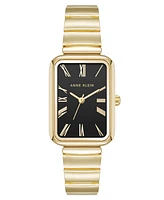 Anne Klein Women's Quartz Petite Rectangular Gold-Tone Stainless Steel Watch, 23mm - Black/Gold