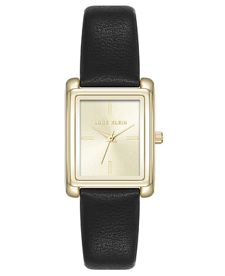 Anne Klein Women's Quartz Rectangular Faux Leather and Gold-Tone Alloy Metal Watch