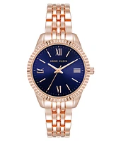 Anne Klein Women's Quartz Round Navy Coin Edge Rose Gold-Tone Alloy Metal Watch, 30mm