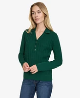 Nautica Jeans Women's Solid Button V Neck Polo Sweater