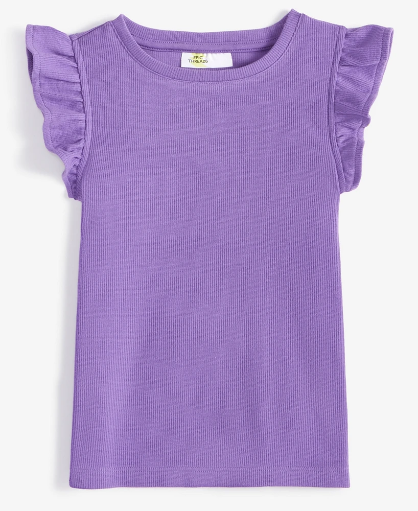 Epic Threads Toddler Girls Solid Rib Flutter-Sleeve T-Shirt, Exclusively at Macy's