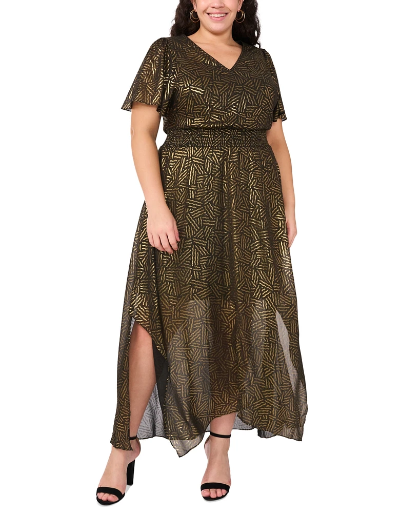 Msk Plus Flutter-Sleeve Metallic Maxi Dress