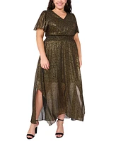 Msk Plus Flutter-Sleeve Metallic Maxi Dress