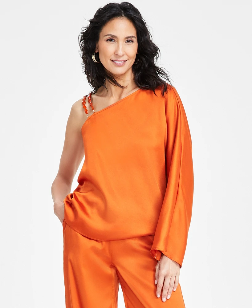 I.n.c. International Concepts Women's Asymmetric Beaded-Strap Top, Exclusively at Macy's
