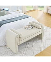 Bedroom storage stool, linen fabric storage stool, large storage space, 50.39 inches, can be used for bed end, living room, entrance, Beige