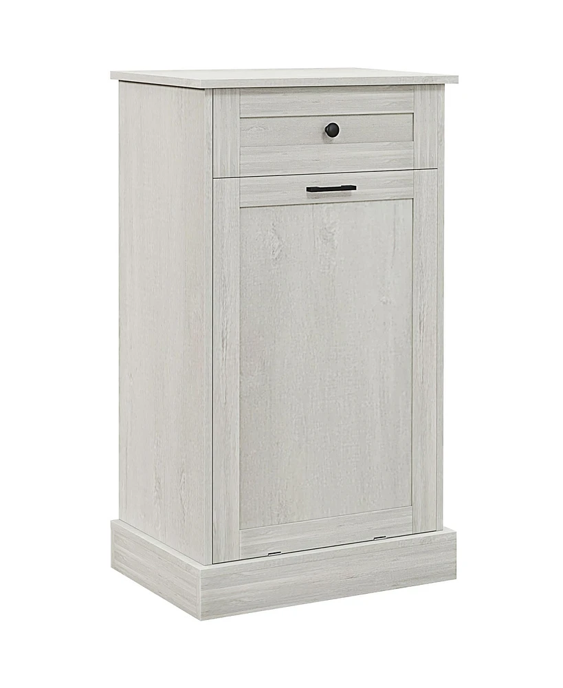 Kitchen Tilt Out Trash Bin Cabinet Free Standing Recycling Cabinet Trash Can Holder With Drawer, Light Gray