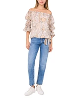 Vince Camuto Women's Paisley-Print Off-The-Shoulder Bubble 3/4-Sleeve Tie-Front Blouse