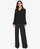 Calvin Klein Women's Mini-Pleated V-Neck Long-Sleeve Top