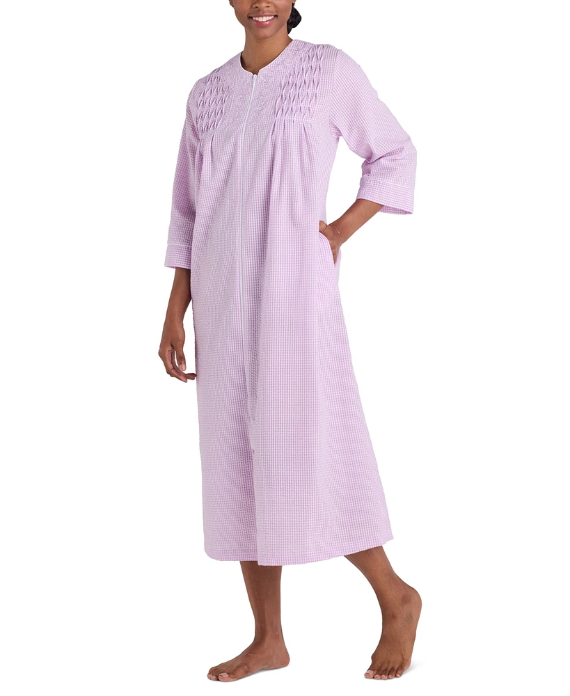 Miss Elaine Petite 3/4-Sleeve Zip-Front Seersucker Robe
