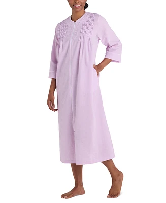 Miss Elaine Women's 3/4-Sleeve Zip-Front Seersucker Robe