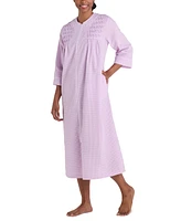 Miss Elaine Women's 3/4-Sleeve Zip-Front Seersucker Robe